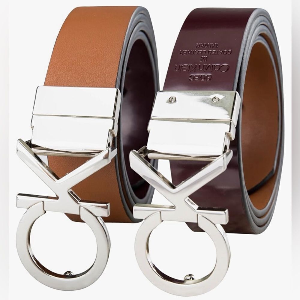 Calvin Klein Women's Two-in-One Reversible CK Monogram Plaque Buckle Dress Belt